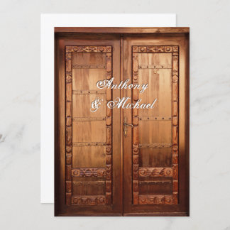 Hermosa invitación a la boda de la puerta de mader