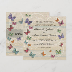 Hermosa invitación a la boda de mariposa rústica