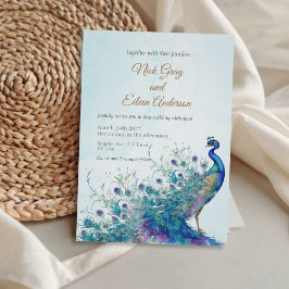 Hermosa invitación a la boda de pavo real y pluma