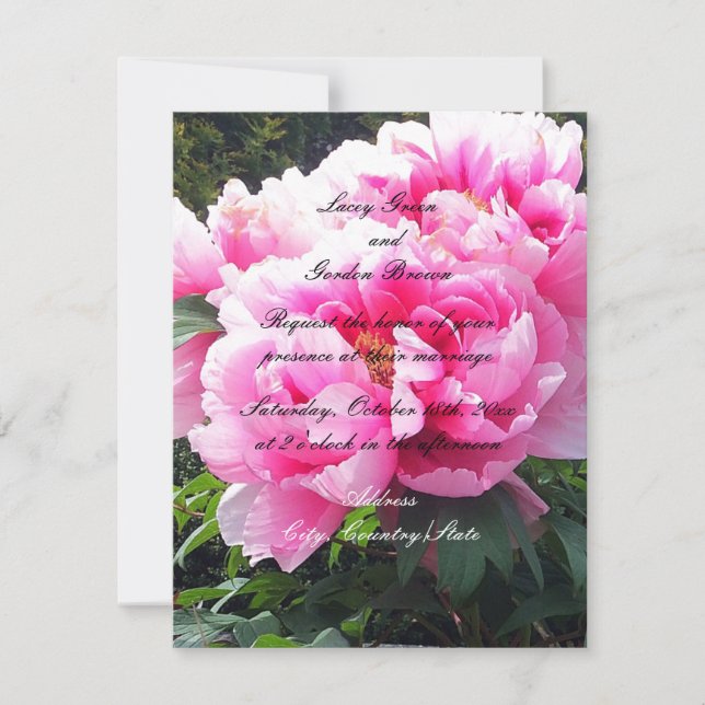 Hermosa invitación a la boda de peones rosados (Anverso)