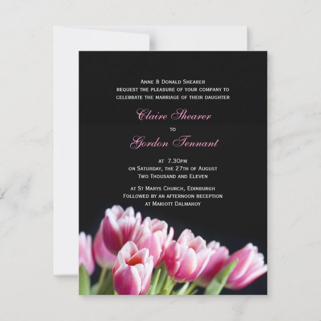 Hermosa invitación a la boda de tulipanes rosados (Anverso)