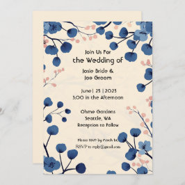 Hermosa invitación a la boda en flor de cerezo azu