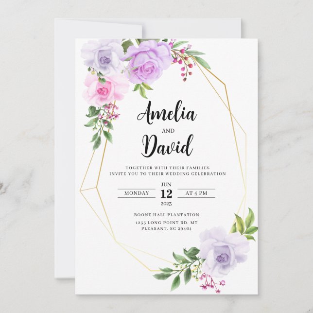 Hermosa invitación a la boda floral (Anverso)