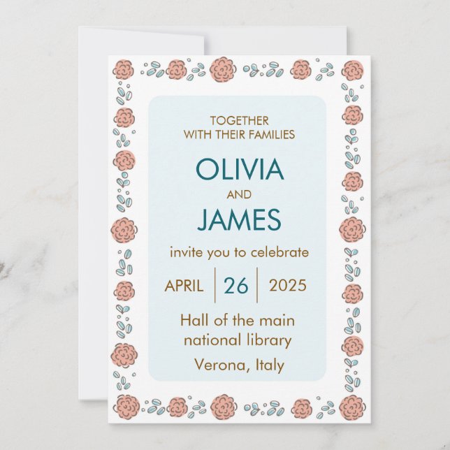 Hermosa invitación a la boda floral (Anverso)