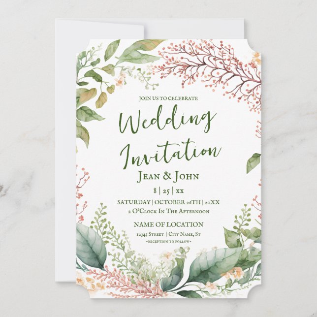 Hermosa invitación a la boda floral (Anverso)