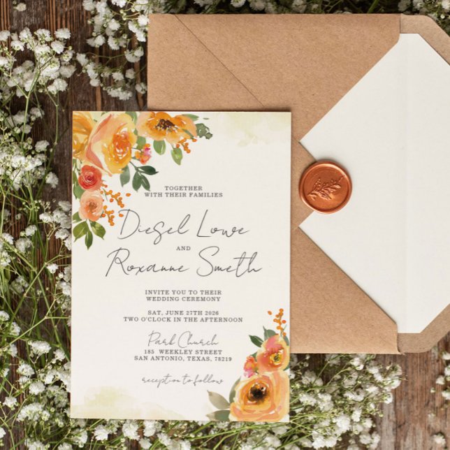Hermosa invitación a la boda floral Naranja (Subido por el creador)