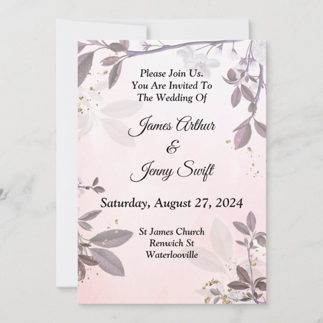 Hermosa invitación a la boda, floral rosa (Anverso)