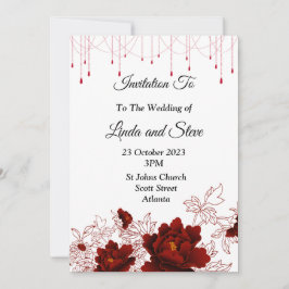Hermosa invitación a la boda, flores rojas