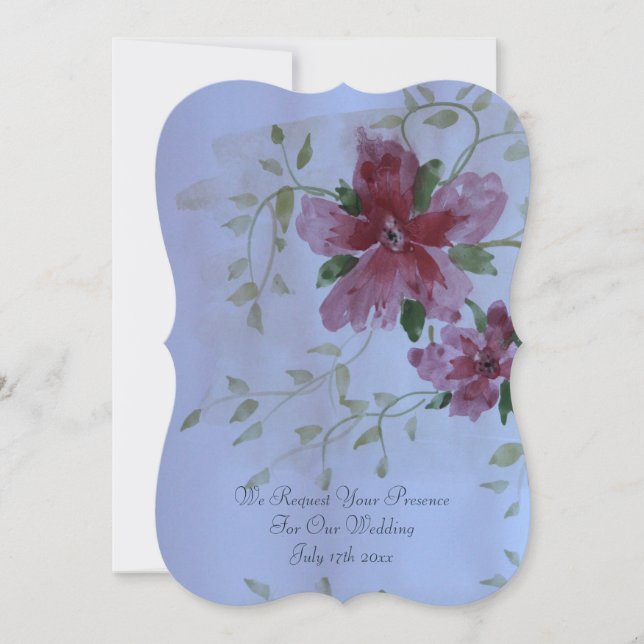 Hermosa invitación a la boda florida de Borgoña (Anverso)