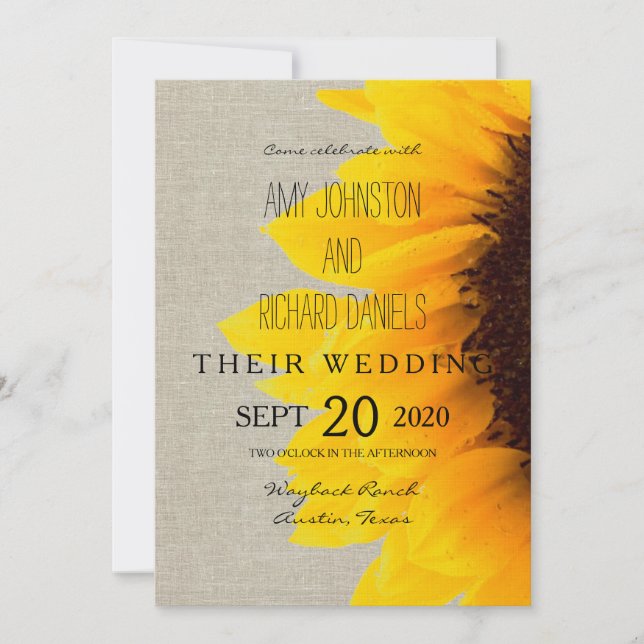 Hermosa invitación a la boda rústica del girasol (Anverso)