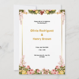 Hermosa invitación a la boda verde y dorada