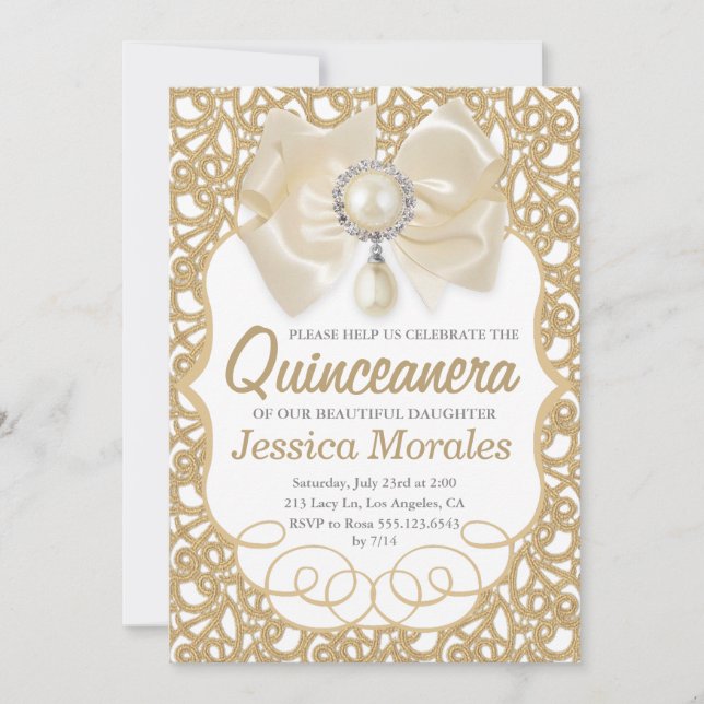 Hermosa invitación a la celebración de Quinceanera (Anverso)