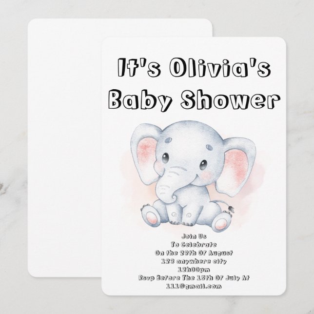 hermosa invitación a la ducha de bebé para una niñ (Anverso / Reverso)