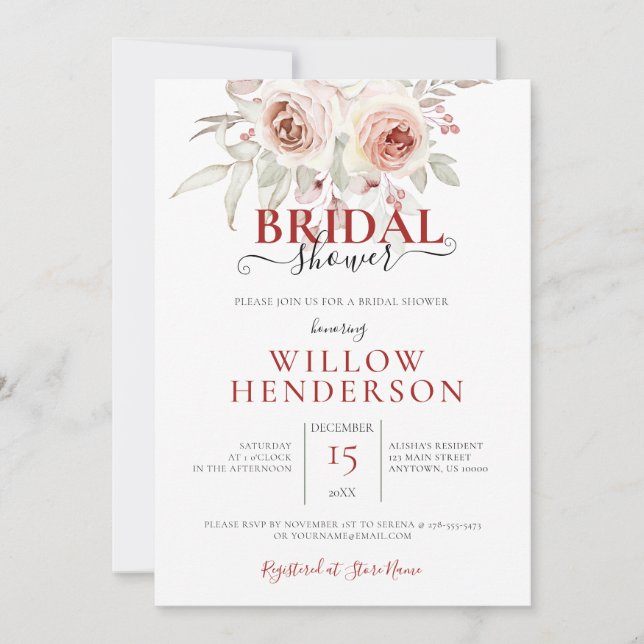 Hermosa Invitación a la ducha Pastel Floral Weddin (Anverso)