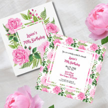 Hermosa invitación a los 70 años de rosas rosadas