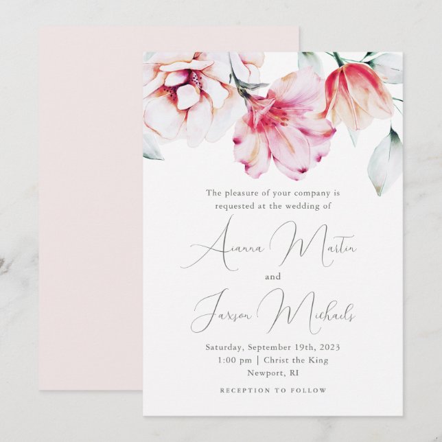 Hermosa invitación a Peach Boda Floral (Anverso / Reverso)