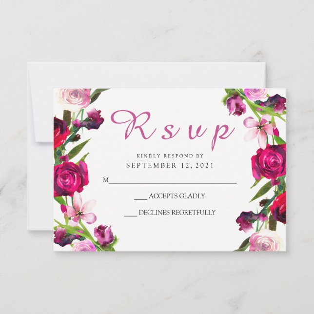Hermosa invitación a RSVP de boda rosa rosa (Anverso)
