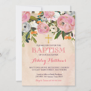 Hermosa invitación al BAPTISMO Floral Rosa
