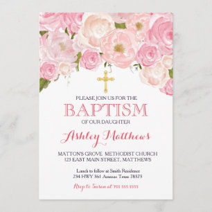 Hermosa invitación al BAPTISMO Floral Rosa