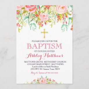 Hermosa invitación al BAPTISMO Floral Rosa