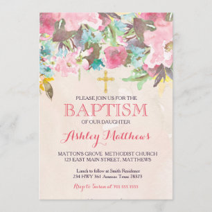 Hermosa invitación al BAPTISMO Floral Rosa
