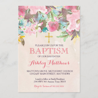 Hermosa invitación al BAPTISMO Floral Rosa