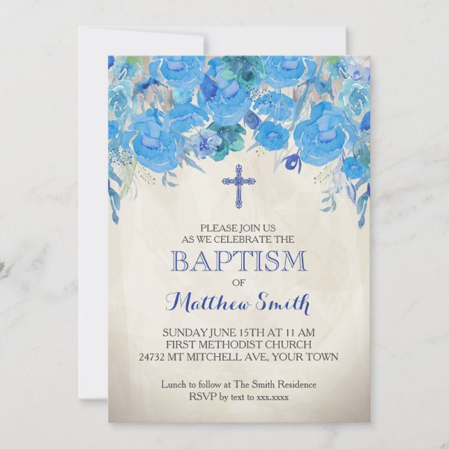 Hermosa invitación al bautismo floral, bebé (Anverso)