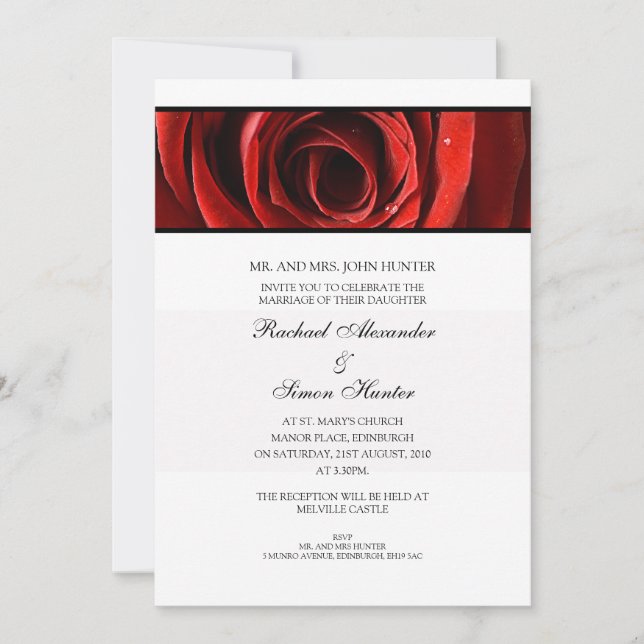Hermosa invitación al Boda Rojo - Blanco (Anverso)