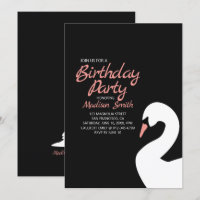Hermosa invitación al cumpleaños de cisne blanco