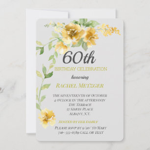 Hermosa invitación al cumpleaños floral amarillo/g