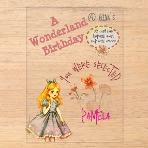 Hermosa invitación de acrílico de Alicia en el paí
