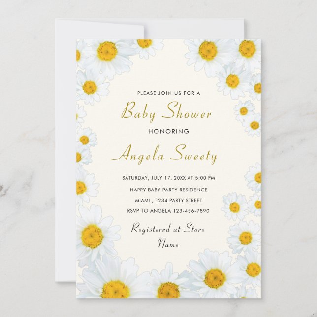 Hermosa invitación de Baby Shower a Daisy Flowers (Anverso)