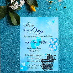 Hermosa invitación de Baby Shower de Baby Boy Blue