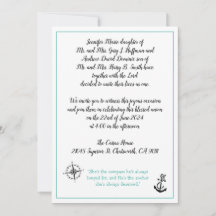 Hermosa invitación de boda con brújula y ancla