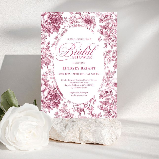 Hermosa invitación de boda con flores de toile en  (Lovely Rose Gold Toile Floral Bridal Shower Invitation

)