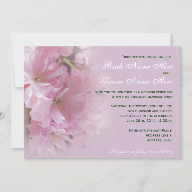 Hermosa invitación de boda de flor de cerezo rosa  (Anverso)