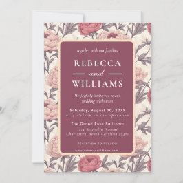 Hermosa invitación de boda de peonías de primavera