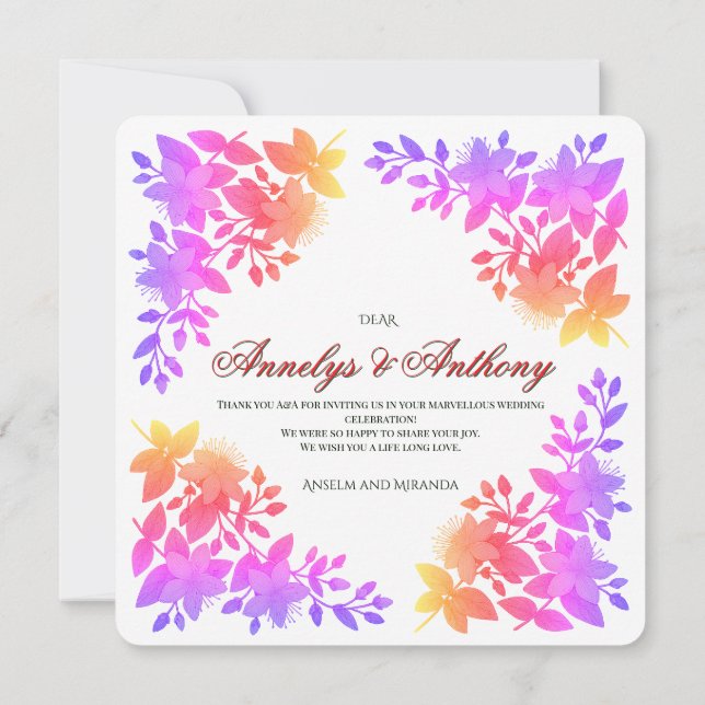 Hermosa invitación de boda floral (Reverso)