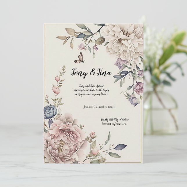 Hermosa invitación de boda floral/Guardar la fecha (Anverso de pie)