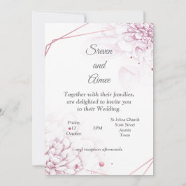 Hermosa invitación de boda, flores rosadas