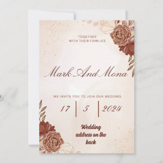 Hermosa invitación de boda marrón