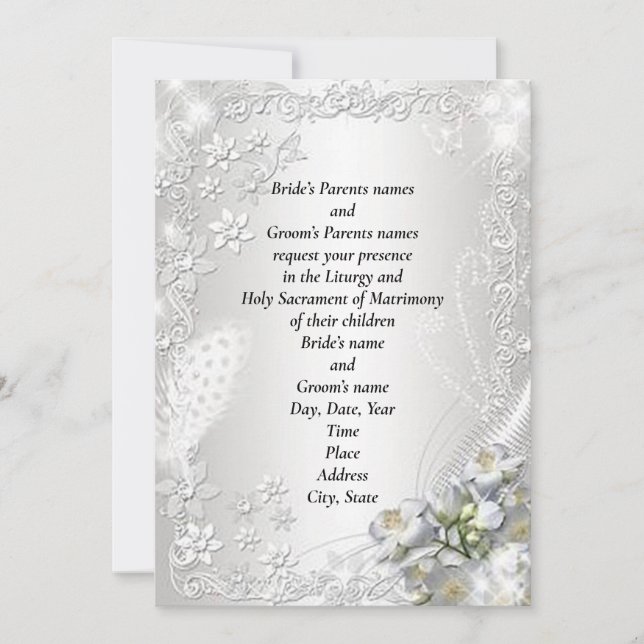 Hermosa Invitación de Boda Semibrillante Ornamenta (Anverso)