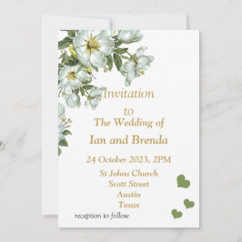 Hermosa invitación de boda verde y blanca