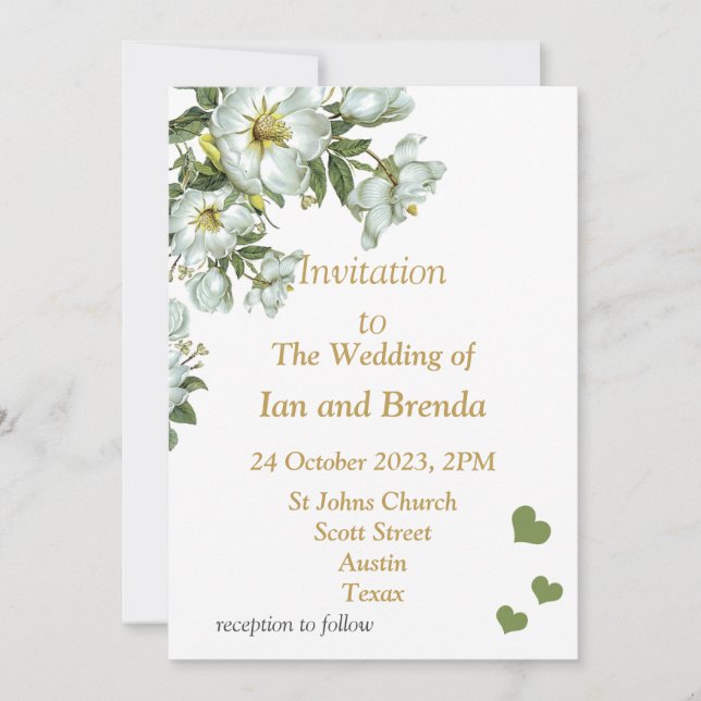 Hermosa invitación de boda verde y blanca (Anverso)