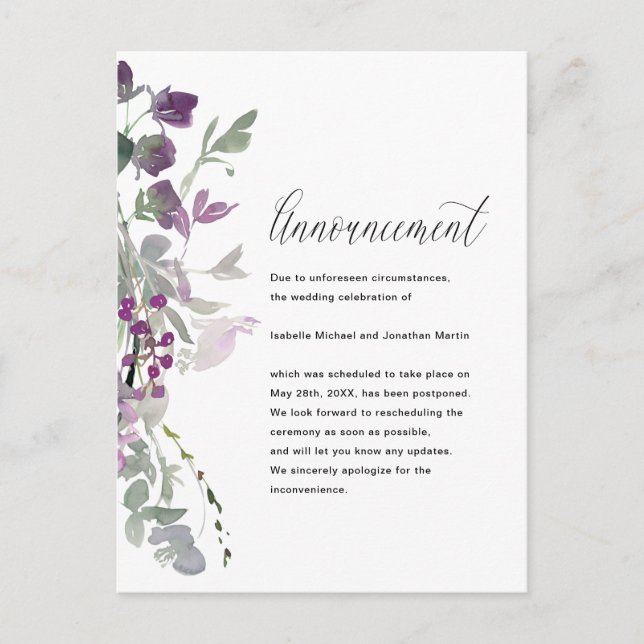 Hermosa Invitación de cancelación de Boda floral (Anverso)