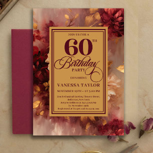 Hermosa invitación de cumpleaños 60 burgundy rosas