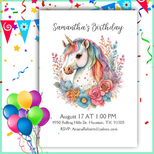 Hermosa invitación de cumpleaños a un Chica unicor