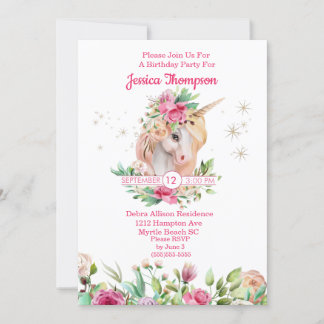 Hermosa invitación de cumpleaños a Unicornio Stars