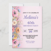 Hermosa Invitación de Cumpleaños con Flores Pastel