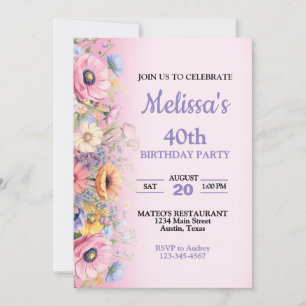 Hermosa Invitación de Cumpleaños con Flores Pastel